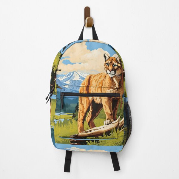 Item preview, Cougar or mountain lion wild predator cat in mountain range nature artwork designed and sold by NBSStore.