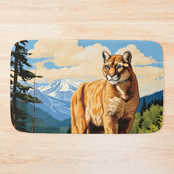 Item preview, Cougar or mountain lion wild predator cat in mountain range nature artwork designed and sold by NBSStore.