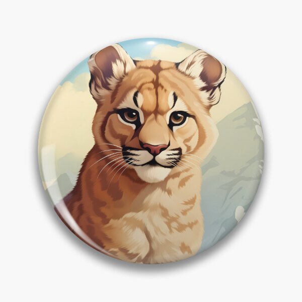 Item preview, Cougar or mountain lion cub wild predator cat in mountain range nature artwork designed and sold by NBSStore.