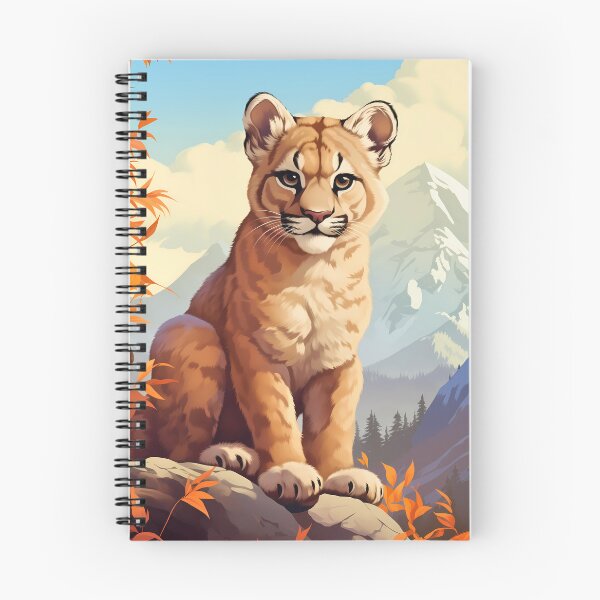 Item preview, Cougar or mountain lion cub wild predator cat in mountain range nature artwork designed and sold by NBSStore.