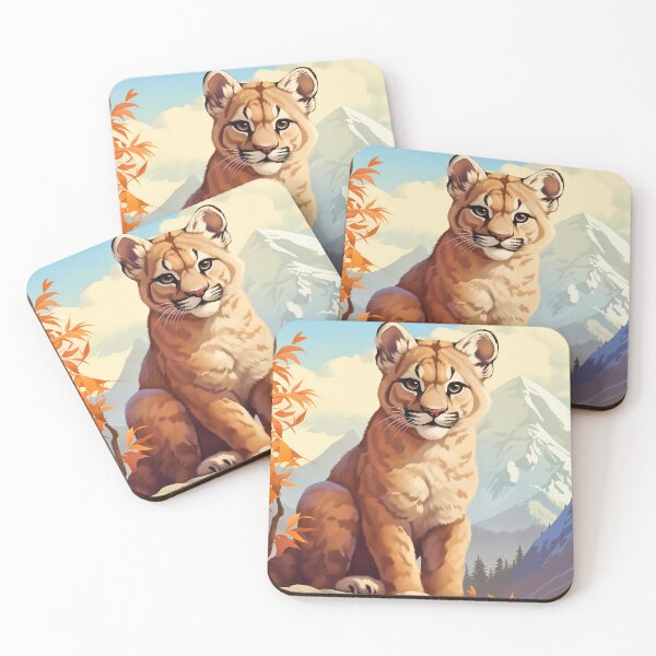 Item preview, Cougar or mountain lion cub wild predator cat in mountain range nature artwork designed and sold by NBSStore.