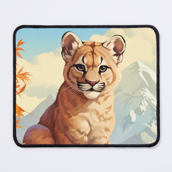 Item preview, Cougar or mountain lion cub wild predator cat in mountain range nature artwork designed and sold by NBSStore.