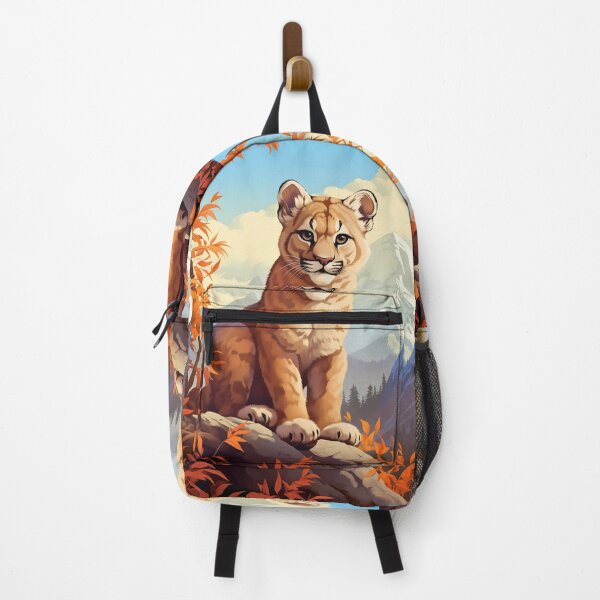 Item preview, Cougar or mountain lion cub wild predator cat in mountain range nature artwork designed and sold by NBSStore.