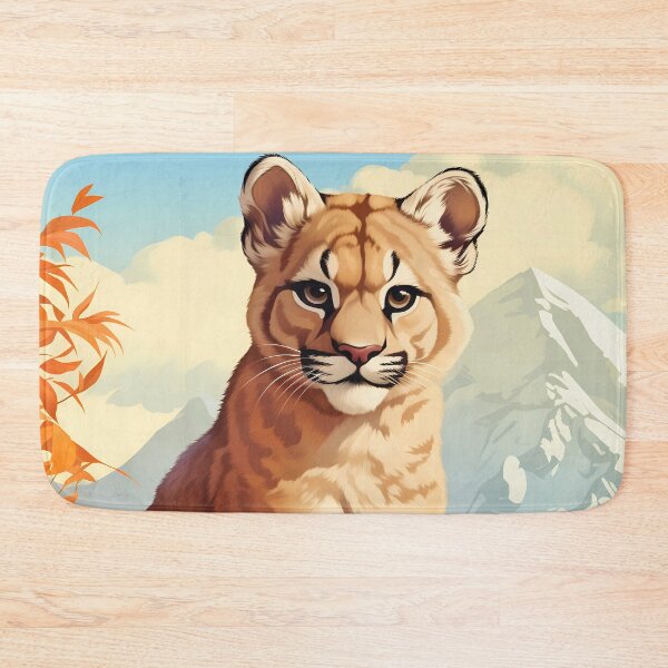Item preview, Cougar or mountain lion cub wild predator cat in mountain range nature artwork designed and sold by NBSStore.