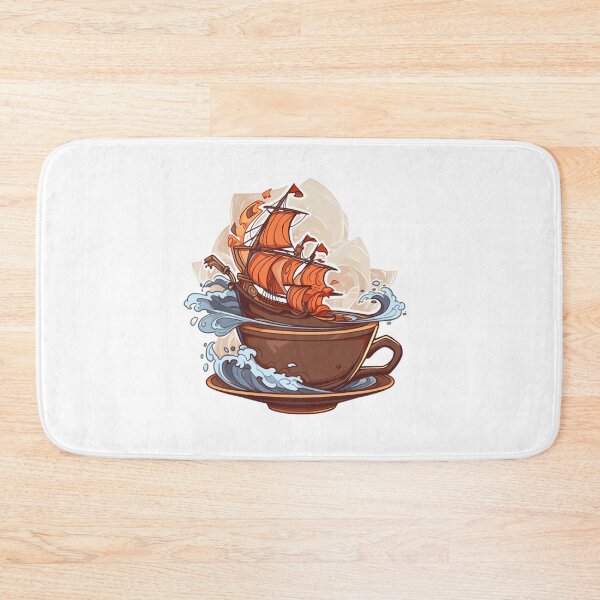 Item preview, coffee cup: Whimsical Ship Sailing on a Sea of Steamy coffee ring - Sticker designed and sold by zax454.