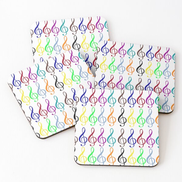 Item preview, Multicolored treble clefs (g clefs) in medium geometric repeated tiled design pattern designed and sold by ElegantTeaTime.