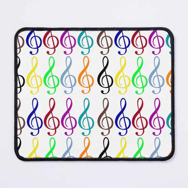 Item preview, Multicolored treble clefs (g clefs) in medium geometric repeated tiled design pattern designed and sold by ElegantTeaTime.