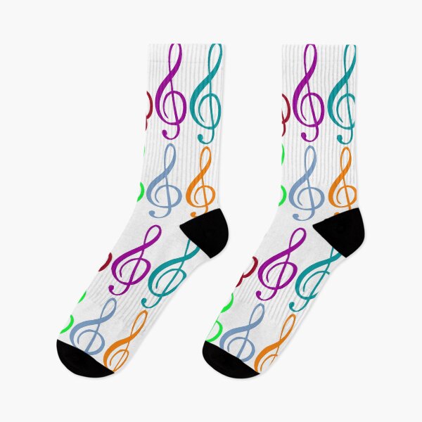 Item preview, Multicolored treble clefs (g clefs) in medium geometric repeated tiled design pattern designed and sold by ElegantTeaTime.