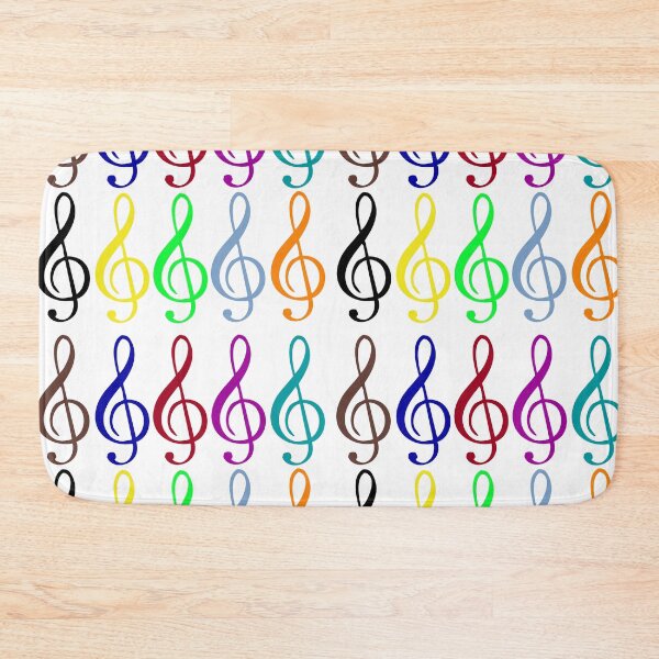 Item preview, Multicolored treble clefs (g clefs) in medium geometric repeated tiled design pattern designed and sold by ElegantTeaTime.