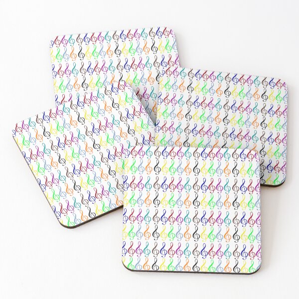 Item preview, Multicolored treble clefs (g clefs) in small geometric repeated tiled design pattern designed and sold by ElegantTeaTime.