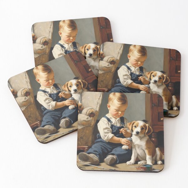 Item preview, Painting of Baby Playing With a Puppy  designed and sold by HarmonyGuitars.