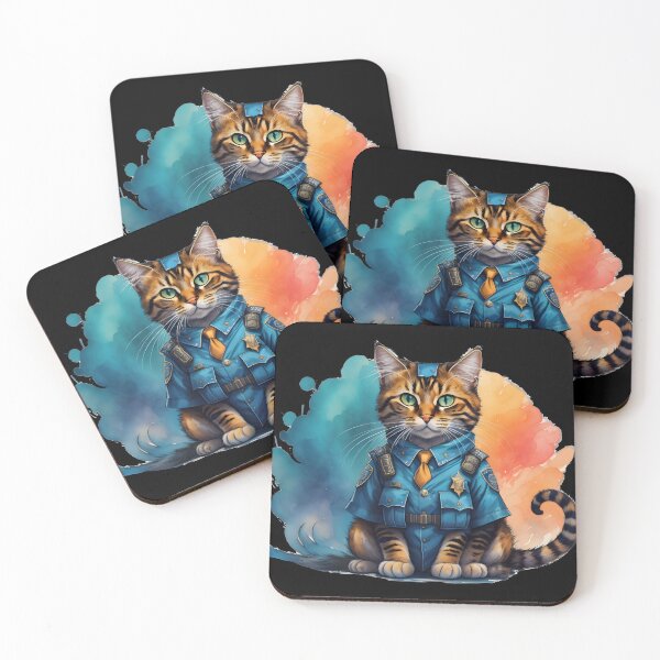 Item preview, Multicolored police cat designed and sold by cuatrilenio.