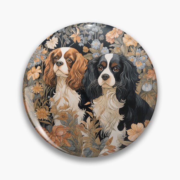 Item preview, Cavalier King Charles Spaniels Vintage Floral designed and sold by AntiqueImages.