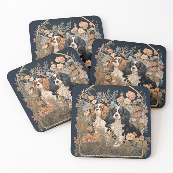 Item preview, Cavalier King Charles Spaniels Vintage Floral designed and sold by AntiqueImages.