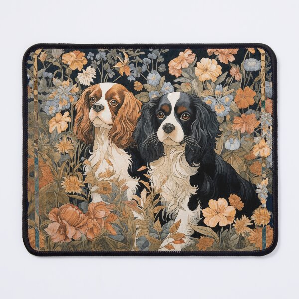 Item preview, Cavalier King Charles Spaniels Vintage Floral designed and sold by AntiqueImages.