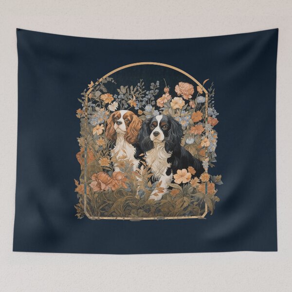 Item preview, Cavalier King Charles Spaniels Vintage Floral designed and sold by AntiqueImages.