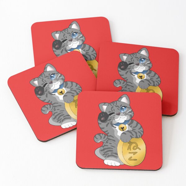 Item preview, Gray Tabby Maneki Neko Blue Eyes Eyes Blue Collar designed and sold by Xyluxus.