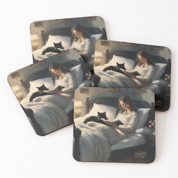 Item preview, Woman Reading In Bed With A Cat designed and sold by echowood26.