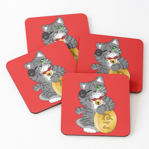 Item preview, Gray Tabby Maneki Neko Green Eyes Eyes Red Collar designed and sold by Xyluxus.