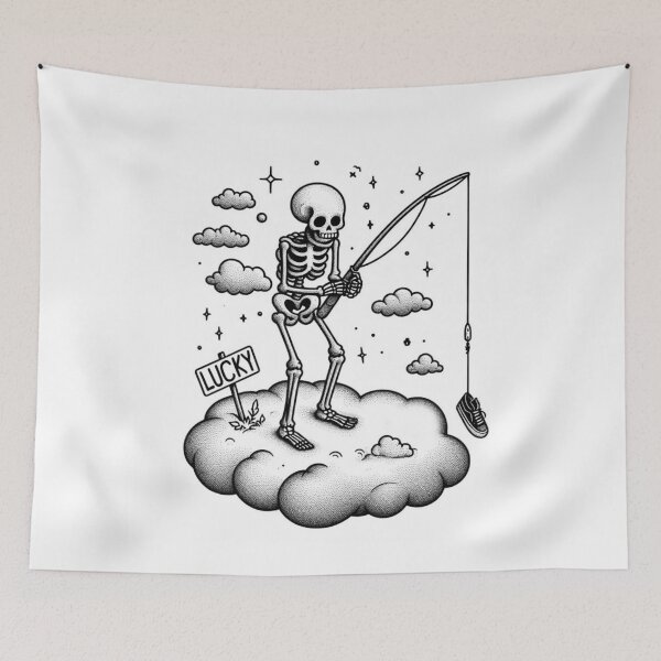 Item preview, Lucky Skeleton Fishing on a Cloud designed and sold by DarkDoodlDesign.