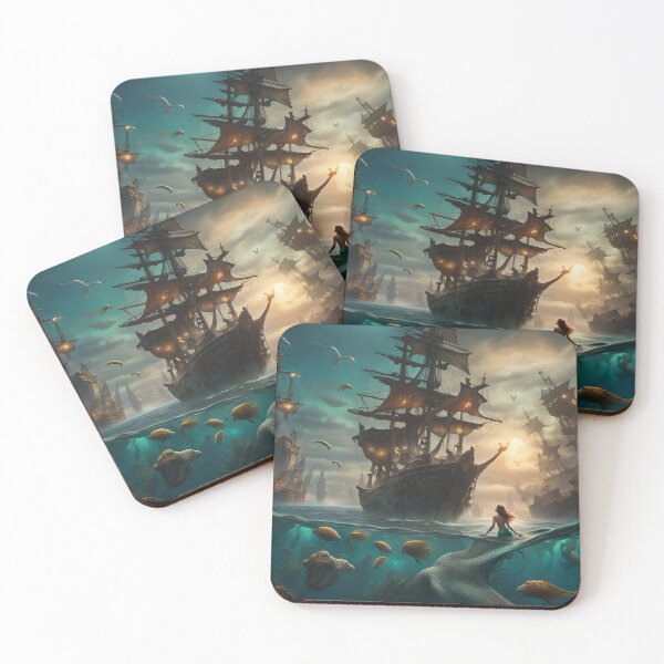 Item preview, A Mermaid Surrounded By Pirate Ships At Sea designed and sold by MoriFantasy.
