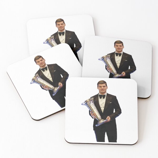Item preview, F1 Driver Max in a black suit with his 2023 F1 World Championship Trophy  designed and sold by FormulaGTee1.