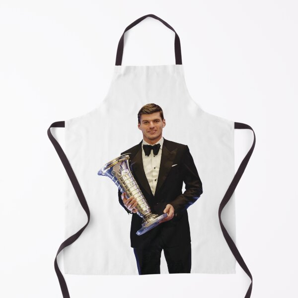 Item preview, F1 Driver Max in a black suit with his 2023 F1 World Championship Trophy designed and sold by FormulaGTee1.