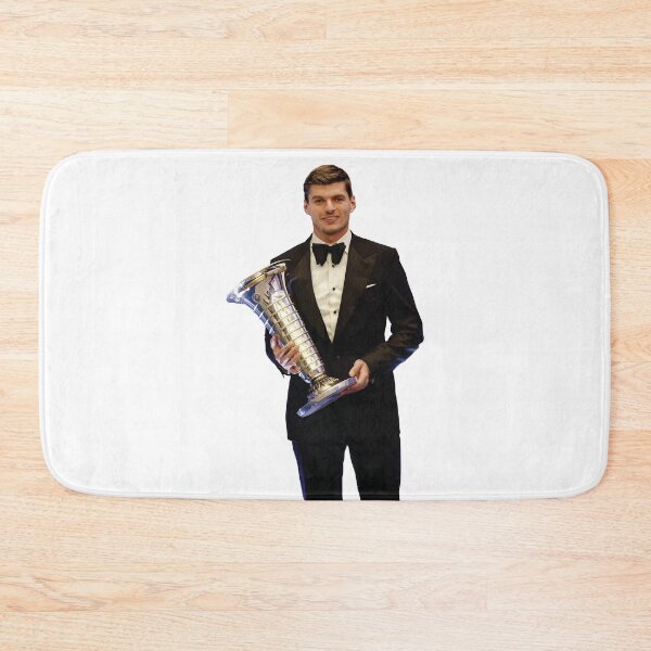 Item preview, F1 Driver Max in a black suit with his 2023 F1 World Championship Trophy  designed and sold by FormulaGTee1.