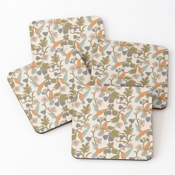 Item preview, Art noveau pattern with hummingbirds, figs, hibiscus blossoms designed and sold by TinyFlowerArt.