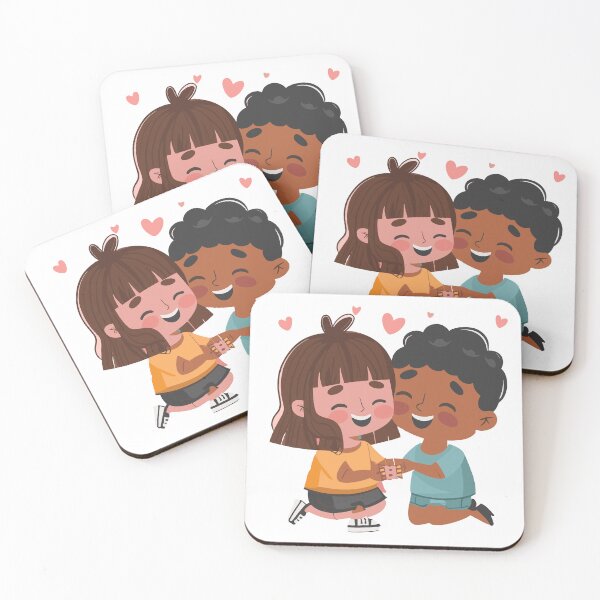 Item preview, Just Us: Cute Kids Holding Hands with Hearts Illustration designed and sold by HahaHandlesHub.