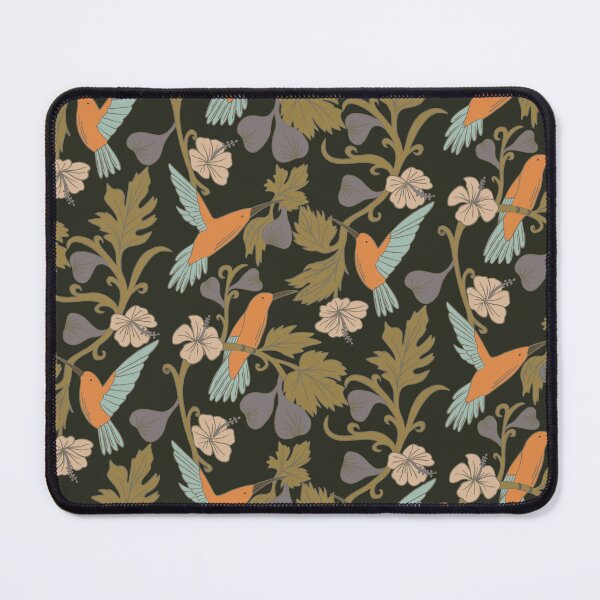 Item preview, Art noveau pattern with figs, hummingbirds, hibiscus blossoms designed and sold by TinyFlowerArt.