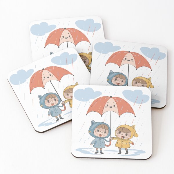 Item preview, Just Us: Cute Boy and Girl with Umbrella in Rain Illustration designed and sold by HahaHandlesHub.