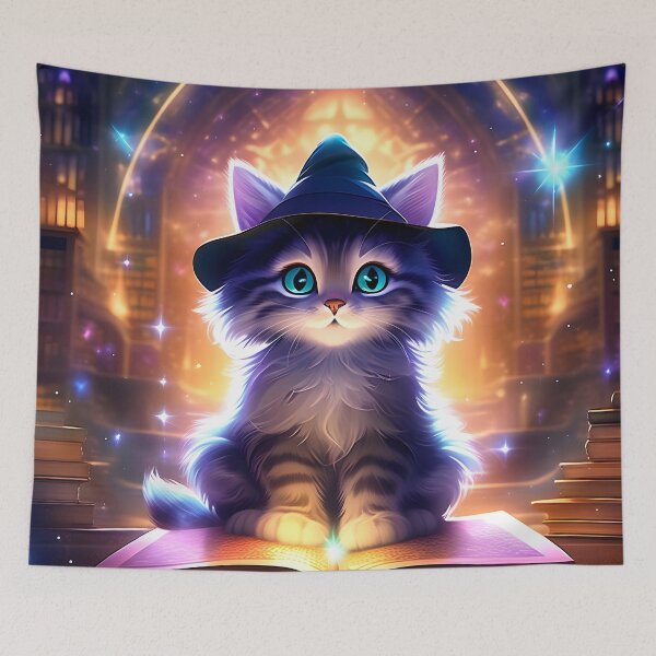 Item preview, Cute kitten in a witch hat designed and sold by WorldOfFairies.