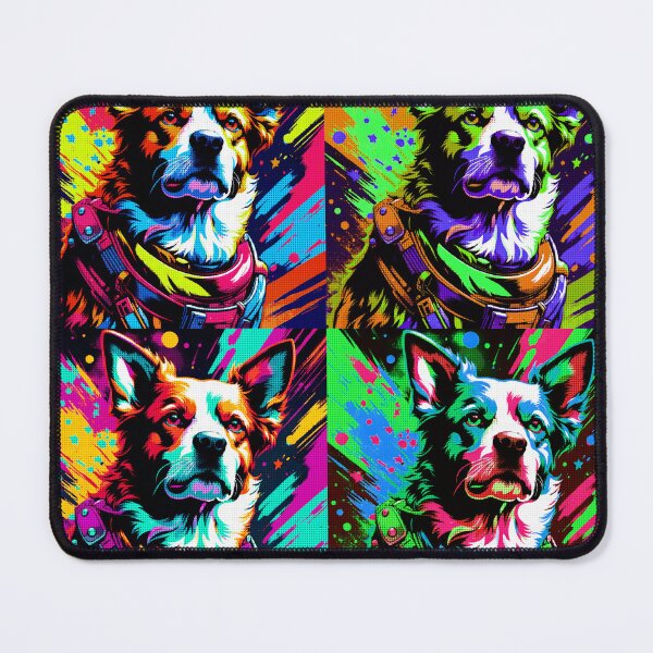 Item preview, Dog in pop art, in the style of vintage poster design, intense expressions, pop art color explosions, silkscreen, vintage sci-fi, eye-catching designed and sold by Crobin1961.