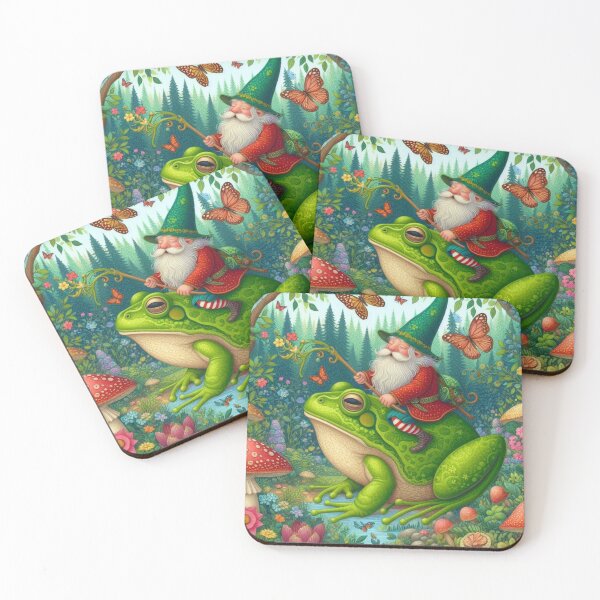 Item preview, Gnome Riding a Frog In woodland designed and sold by Cyberistshop.