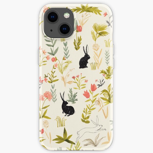 flowers pattern with little black rabbits iPhone Soft Case