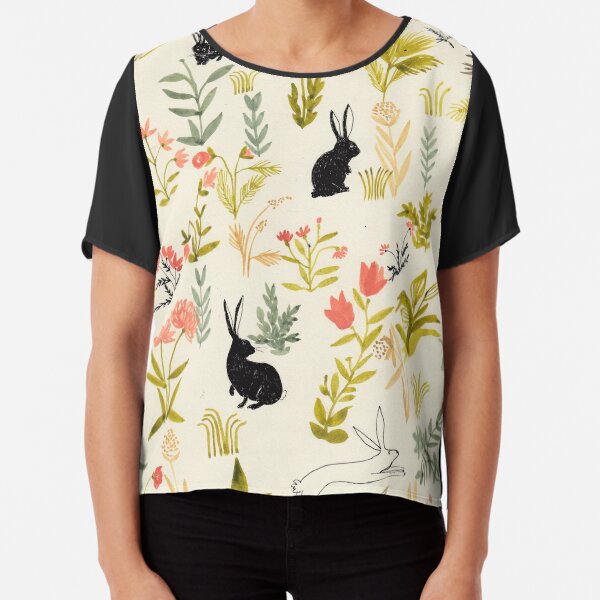 flowers pattern with little black rabbits Chiffon Top