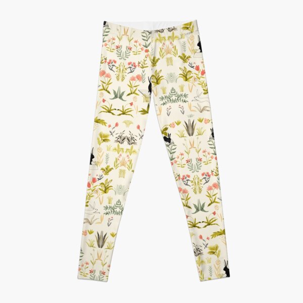 flowers pattern with little black rabbits Leggings