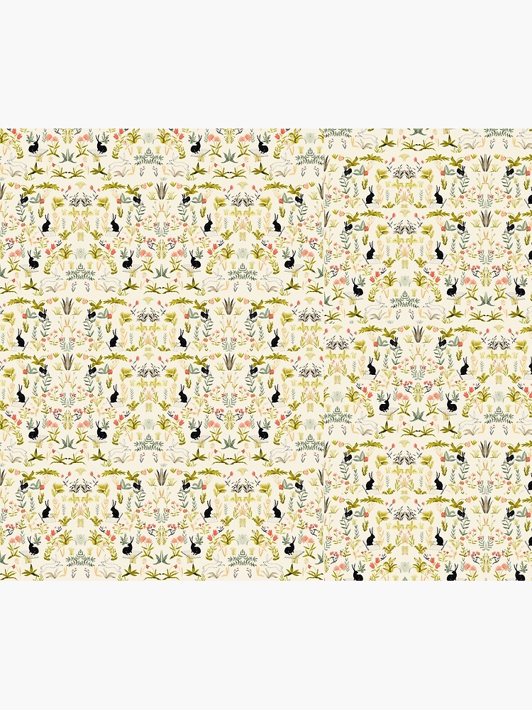 flowers pattern with little black rabbits by spoto