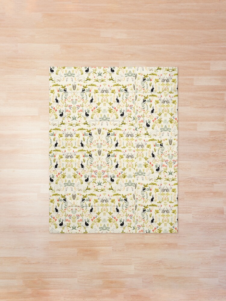 Alternate view of flowers pattern with little black rabbits Comforter