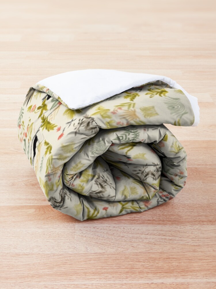 Alternate view of flowers pattern with little black rabbits Comforter