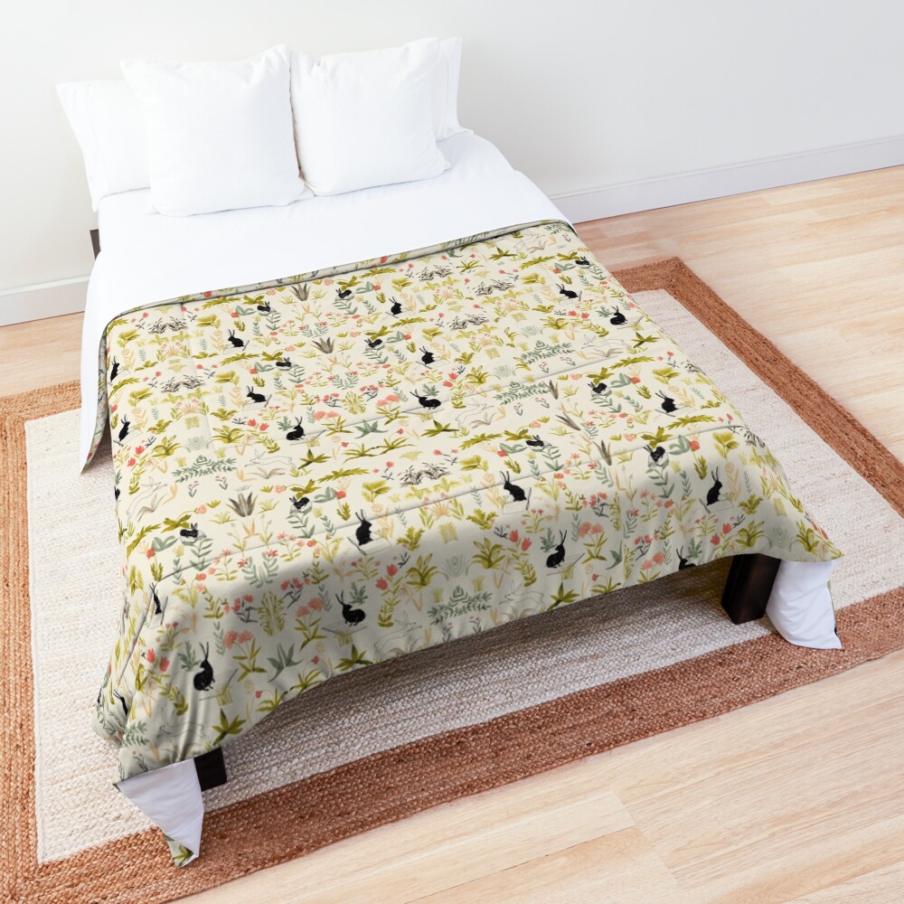 flowers pattern with little black rabbits Comforter