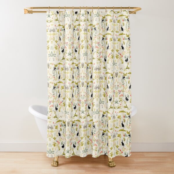 flowers pattern with little black rabbits Shower Curtain