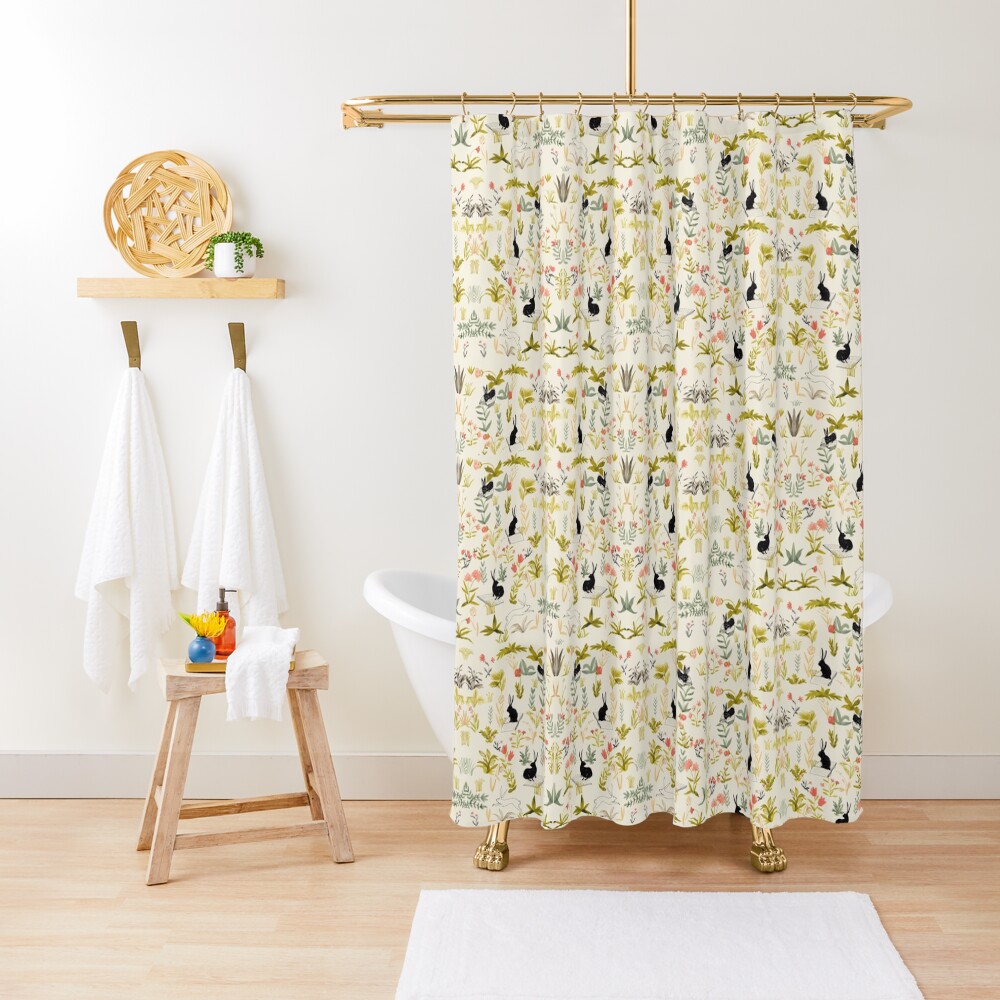flowers pattern with little black rabbits Shower Curtain