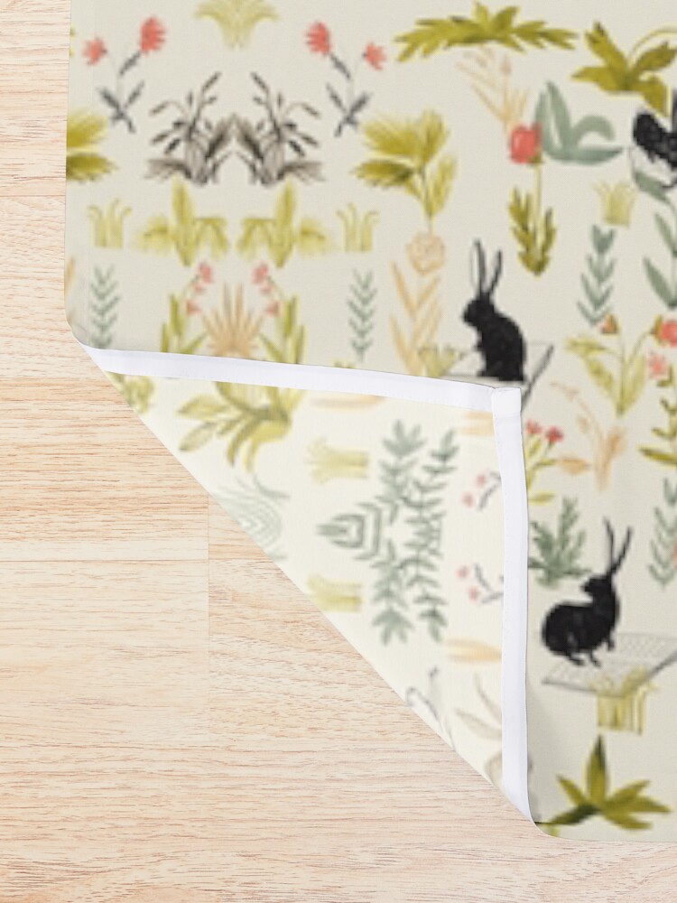 Alternate view of flowers pattern with little black rabbits Shower Curtain