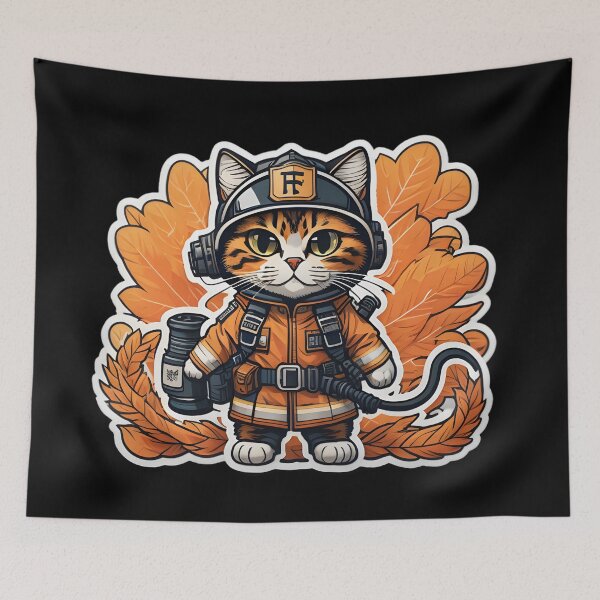 Item preview, firefighter cat designed and sold by cuatrilenio.
