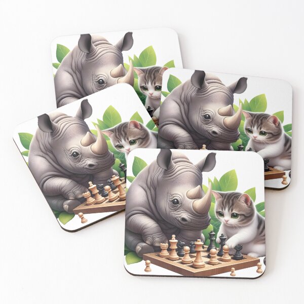 Artikelvorschau, Schachkameraden, ein süßes Nashorn- und Katzen-T-Shirt! entworfen und verkauft von vahithakseven.