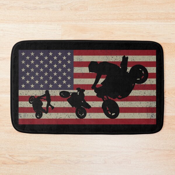 Item preview, Motorcycle Stunt Riding Freestyle Street Bike Vintage American USA Flag designed and sold by Maljonic.