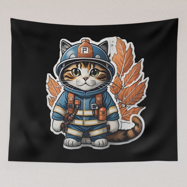 Item preview, firefighter cat designed and sold by cuatrilenio.