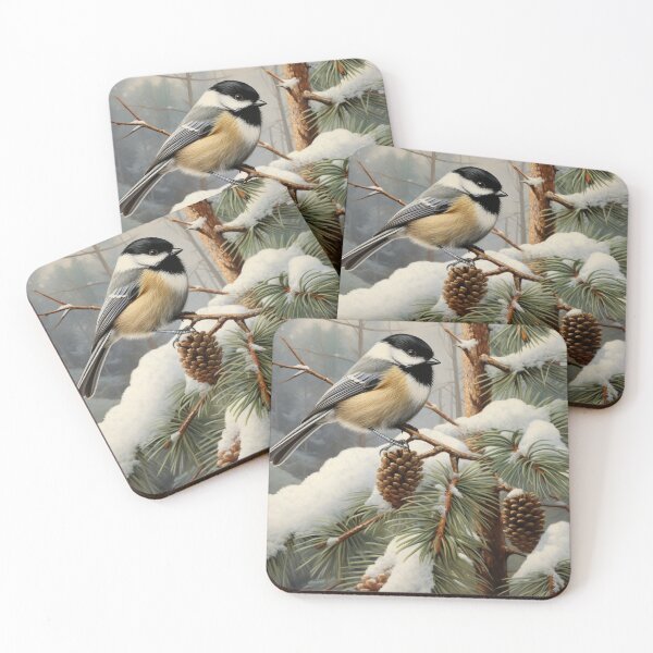 Item preview, Black Capped Chickadee Snowy Pine Branch designed and sold by Hartbecke.